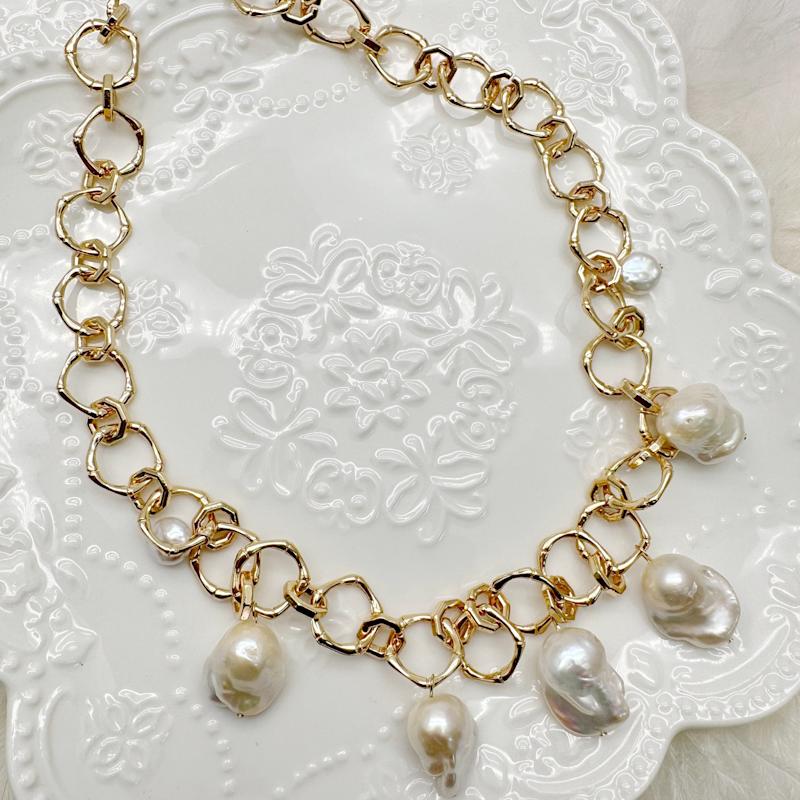 Thumbnail of Natural Baroque Pearls Pendant Statement Necklace image