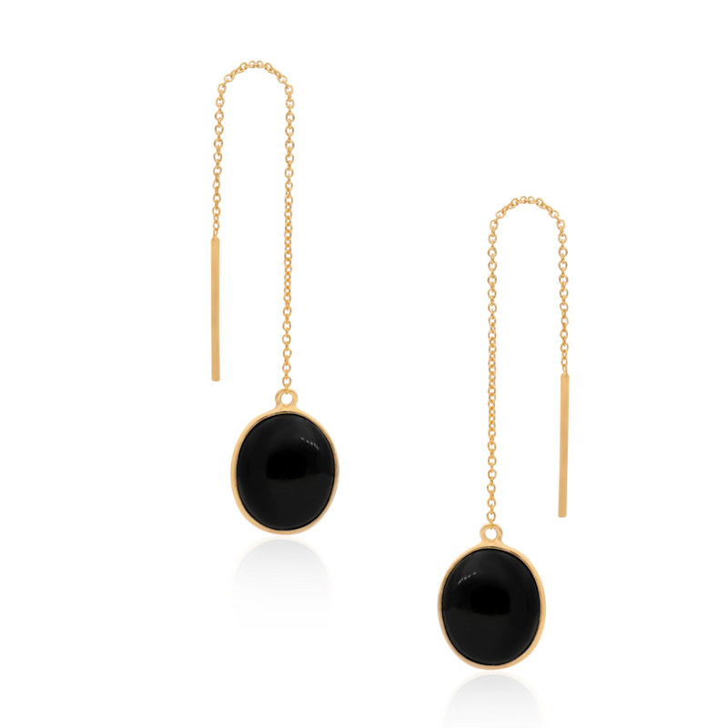 Thumbnail of Natural Black Onyx Threader Earrings image