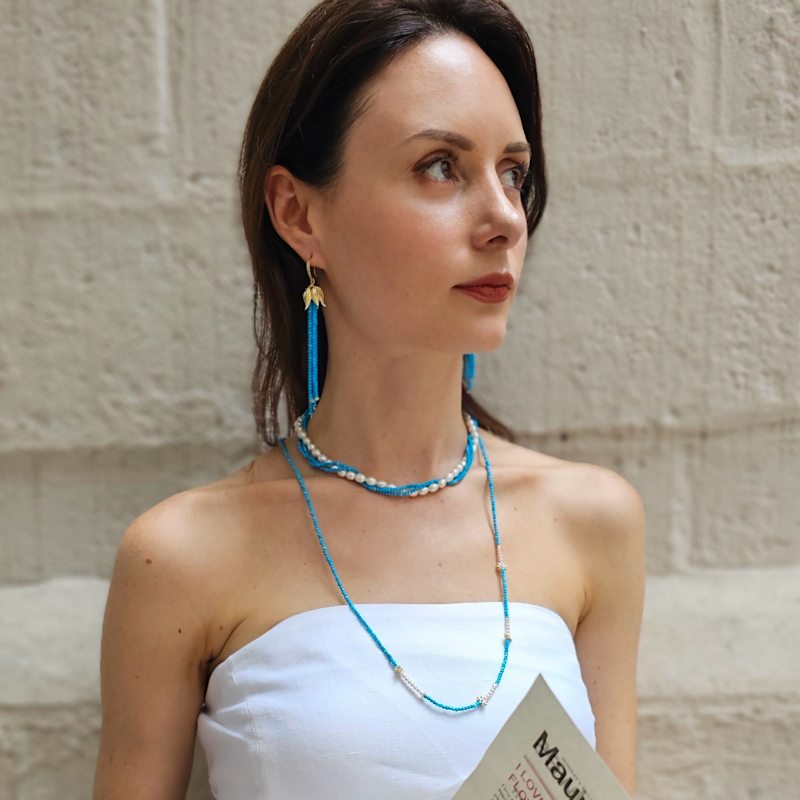 Thumbnail of Natural Blue Turquoise Tassel Earrings image