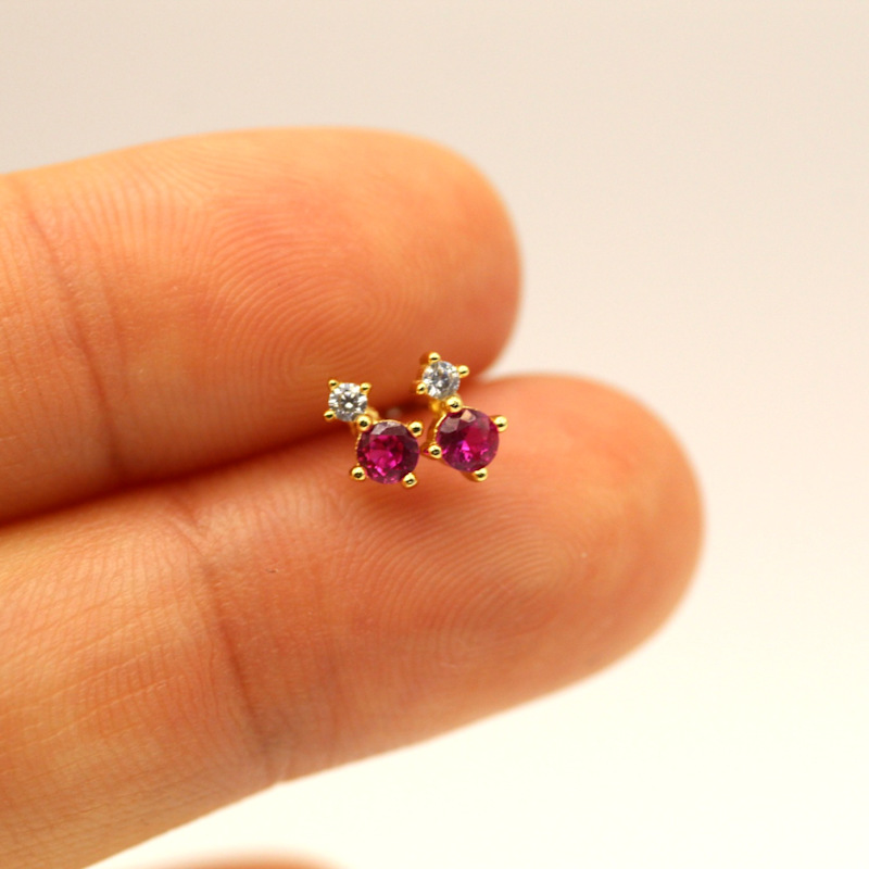 Thumbnail of Natural Diamond And Ruby Yellow Gold Earrings image