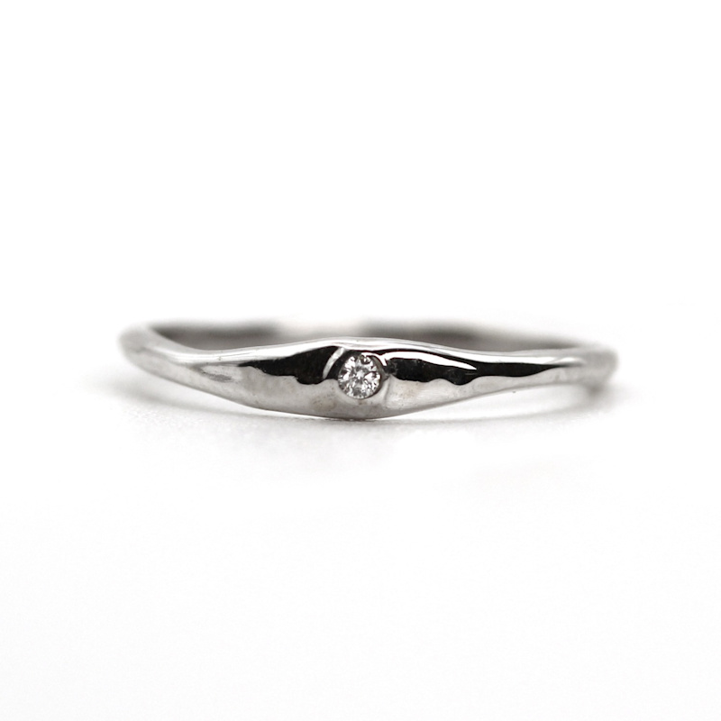 Natural Diamond Hammered Texture White Solid Gold Ring | VicStoneNYC ...