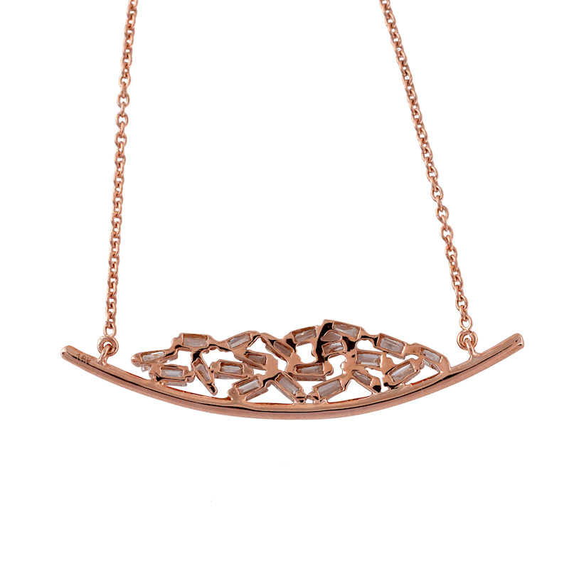 Thumbnail of Baguette Diamond Bar Pendant Necklace in 18K Rose Gold image