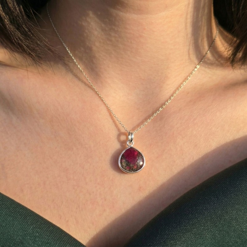 Thumbnail of Natural Red Garnet January Birthstone Sterling Silver Necklace image