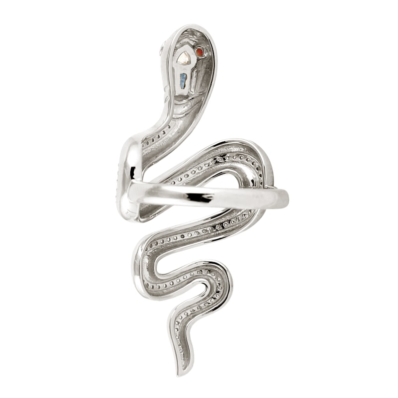 Thumbnail of Serpent Diamond Ring with Sapphire & Ruby Accents in 14K White Gold image