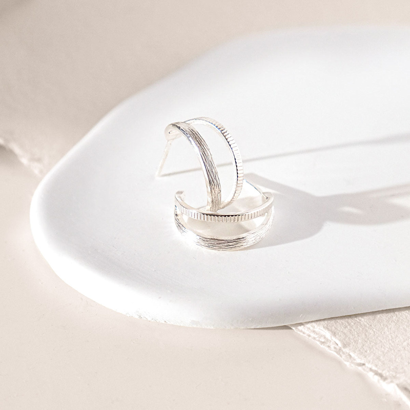 Thumbnail of Nature Gratitude Silver Hoop Earrings image