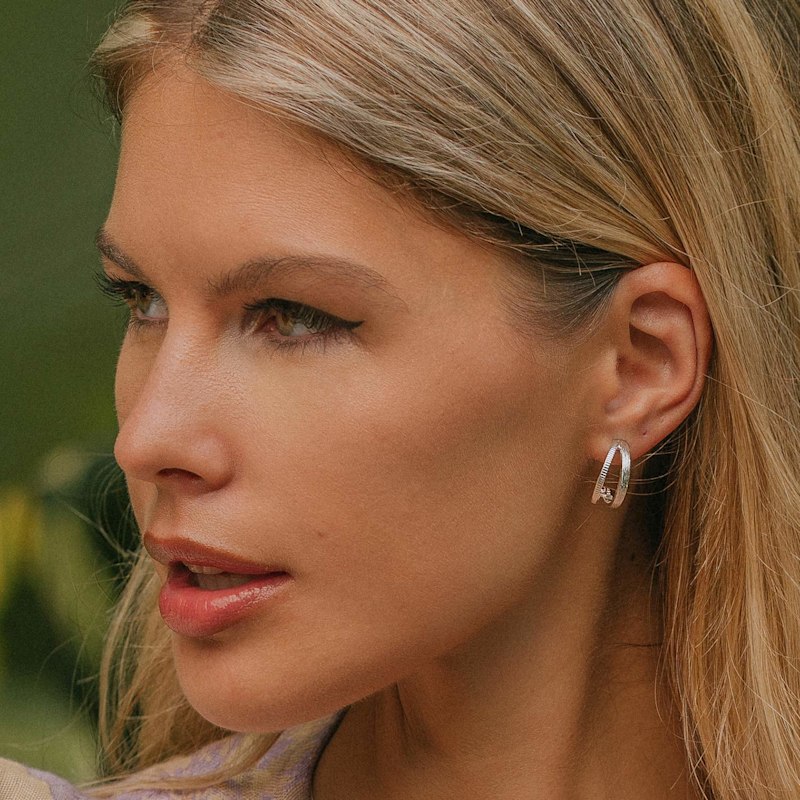 Thumbnail of Nature Gratitude Silver Hoop Earrings image