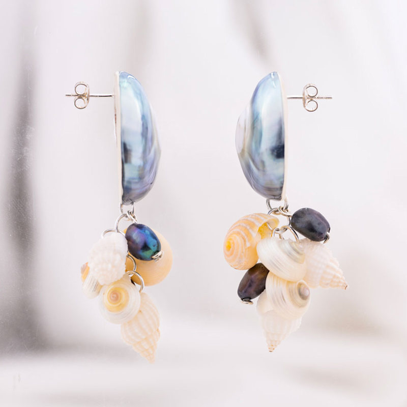 Thumbnail of Nautilus Shell Earrings Sterling Silver Statement Earrings image