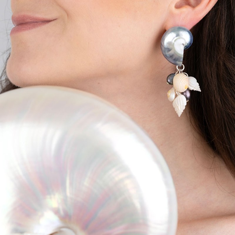 Thumbnail of Nautilus Shell Earrings Sterling Silver Statement Earrings image