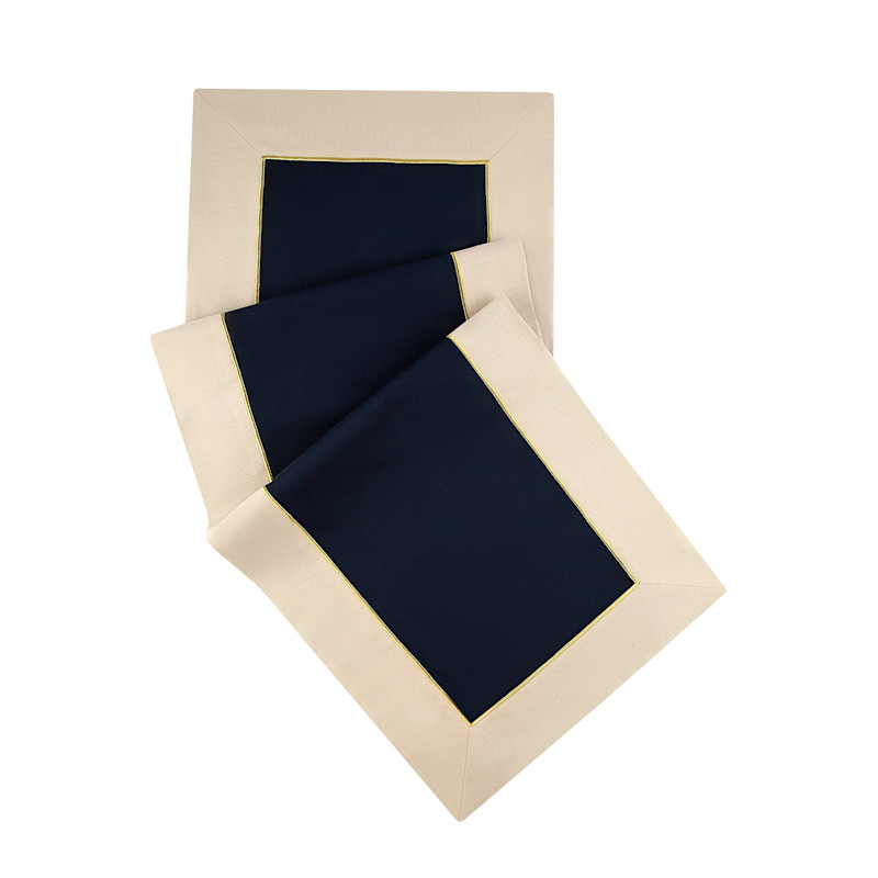 Thumbnail of Navy Blue & Beige With Gold Embroidered, Timeless Table Runner, Midnight Shine Runner image