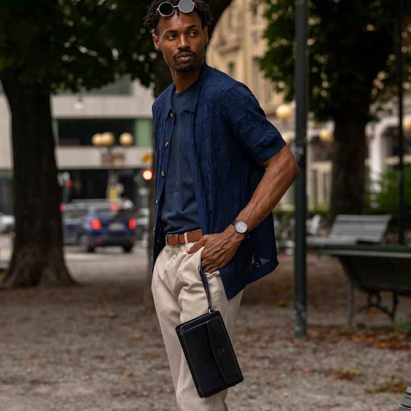 Thumbnail of Navy Blue Leather Clutch Purse - Decameron image
