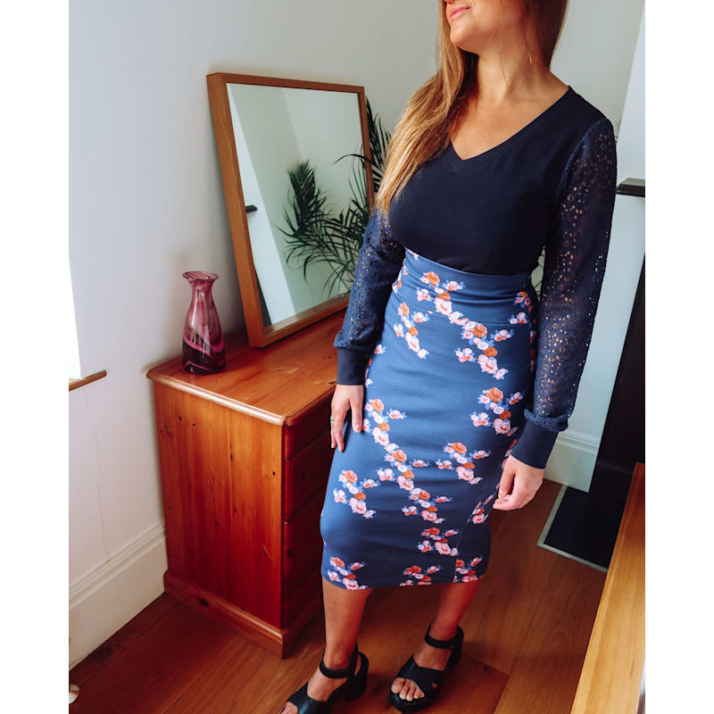 Thumbnail of Navy Blue Floral Midi Jersey Skirt image