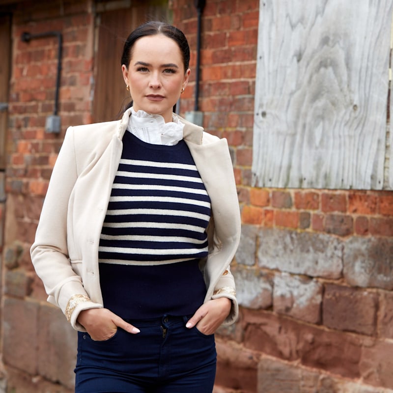 Navy & Cream Lurex Stripe Vest Knit Top | Guinea | Wolf & Badger