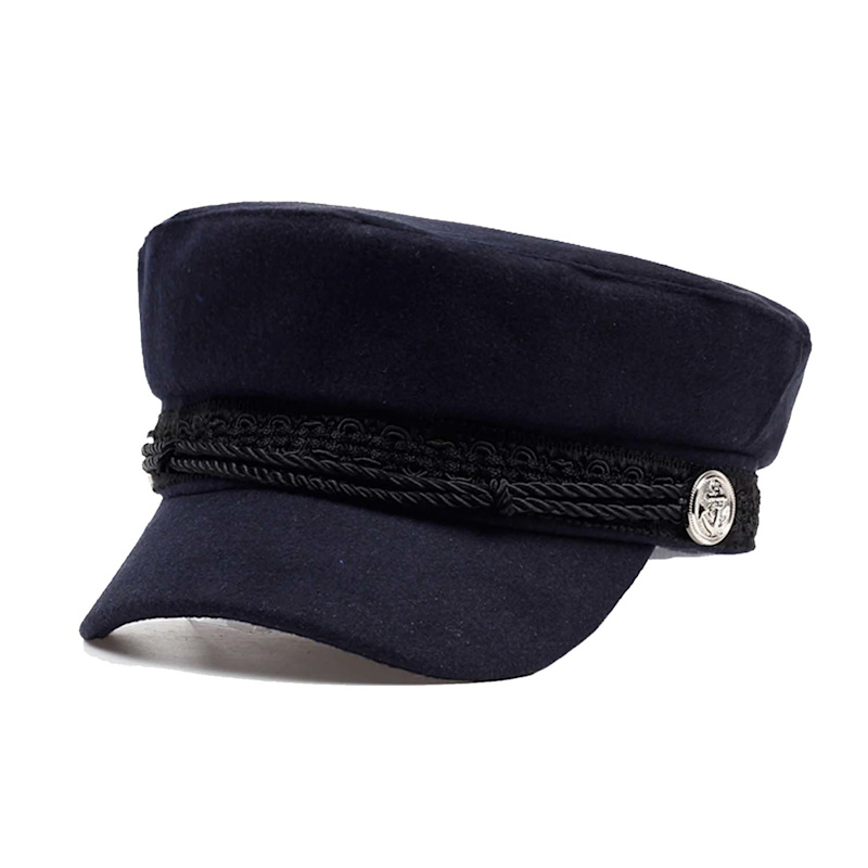 Thumbnail of Navy Embroidered Trim Baker Boy Hat image