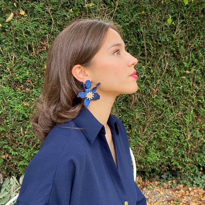 Thumbnail of Aurelia Navy Floral Resin Drop Earrings image