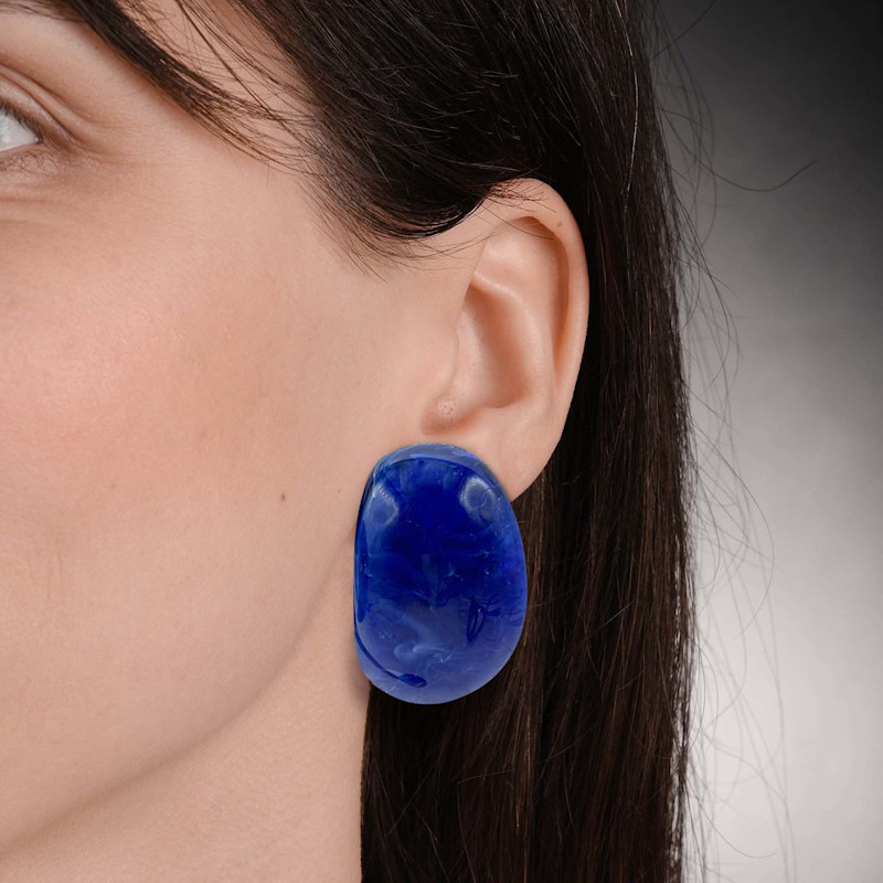 Thumbnail of Merrie Navy Marbled Resin Semi Hoop Clip On Earrings image