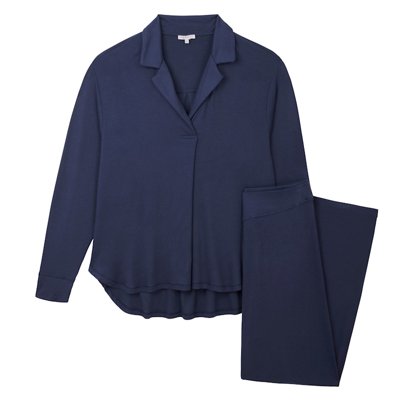 Thumbnail of Navy Oversized Retro Ribbed Soft Modal Hero Shirt & Wide Leg Jogger Set image