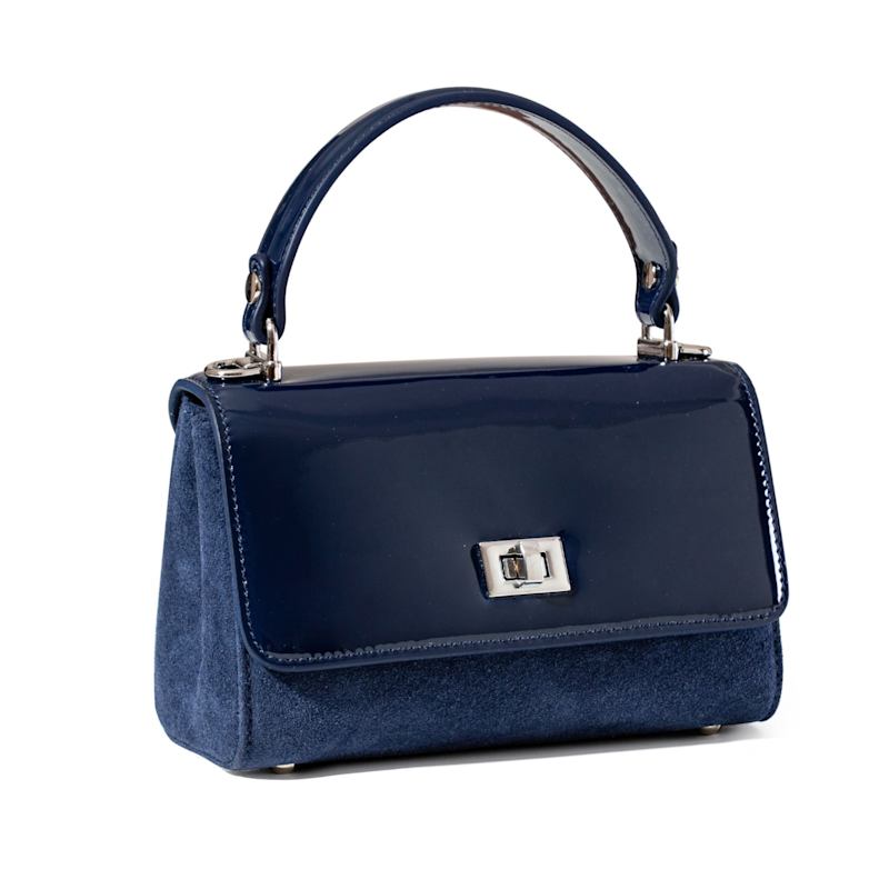 Thumbnail of Navy Patent Leather & Suede Lili Top Handle Bag image