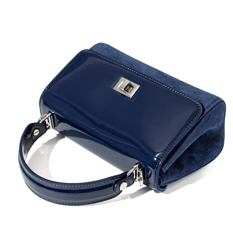 Thumbnail of Navy Patent Leather & Suede Lili Top Handle Bag image