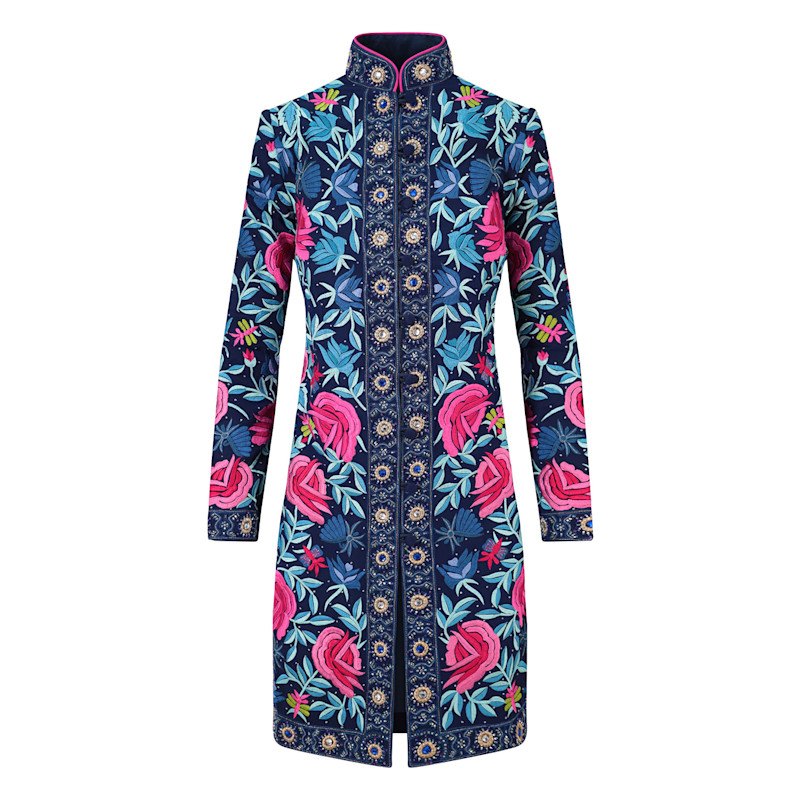 Thumbnail of Navy Rosenspot Embroidered Silk Georgette Jacket image