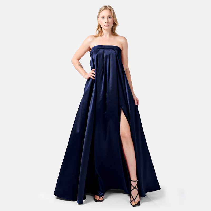 princess polly baby blue dress Leely Women Plus Size Dark Navy Satin Strapless Tiered Bridesmaid Dress Ruched A Line Wedding Party Dress