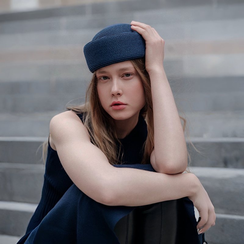 Thumbnail of Navy Straw Pillbox Hat image