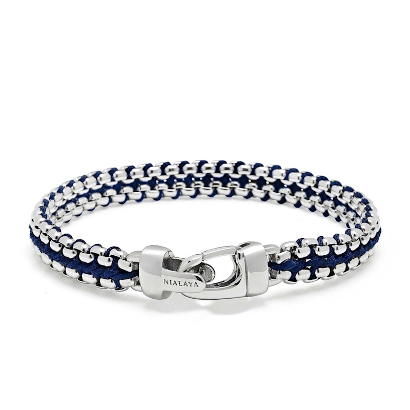 Thumbnail of Navy Woven Box Chain Bracelet In Silver image
