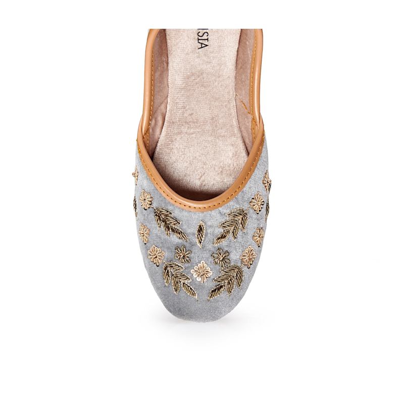 Thumbnail of Nawal - Handmade Artisan Designed Embroidered Flats By Fuchsia Shoes - Grey image