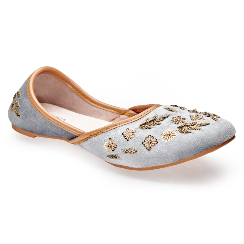 Thumbnail of Nawal - Handmade Artisan Designed Embroidered Flats By Fuchsia Shoes - Grey image