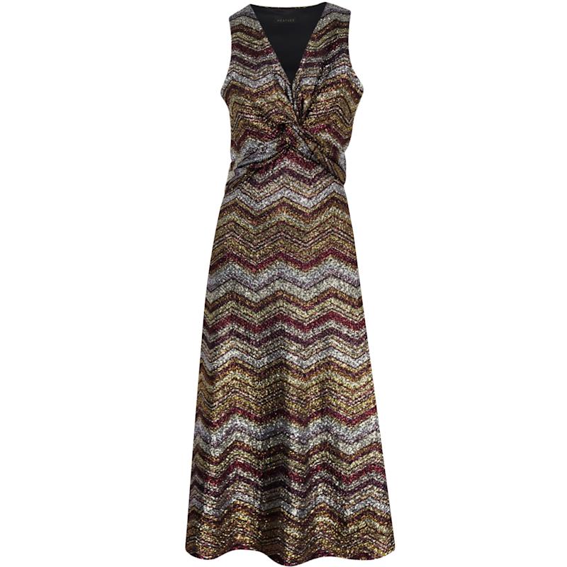 knee length dresses for ladies 65 MCMLXV Women's Metallic Stripe Print Dress XL / Red