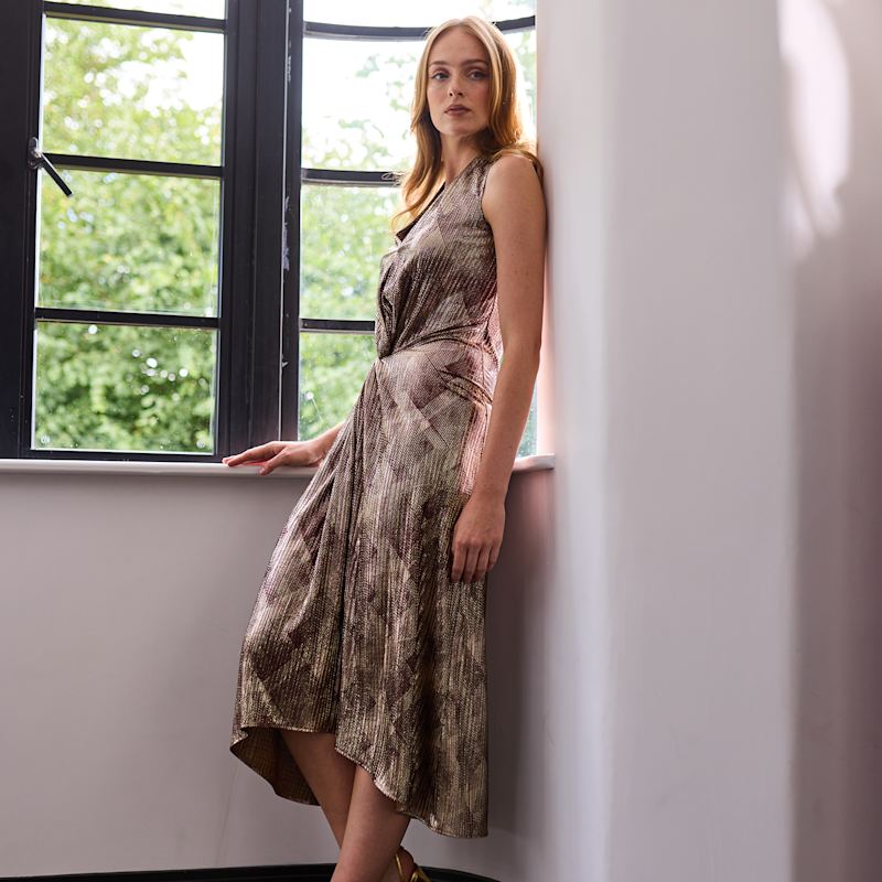 Thumbnail of Nearing Closer Gold Metallic Dress image