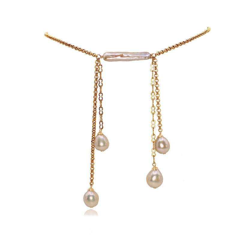 Thumbnail of Necklace - Choker Tuxedo Gold & White Pearl image