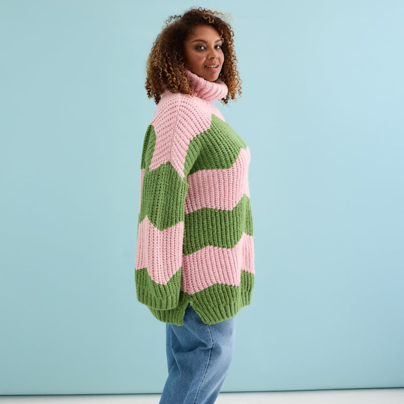Nelly Chevron Roll Neck Knitted Jumper Dress - Pink | Cara & The Sky | Wolf  & Badger