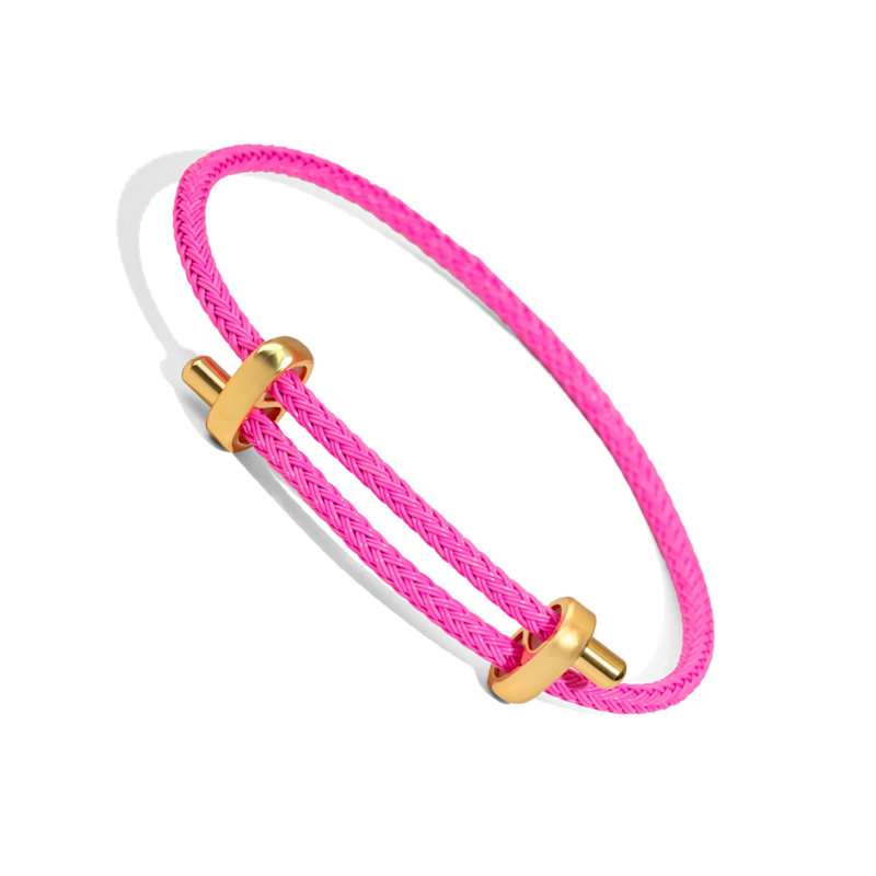 Thumbnail of Neon Pink Glow Adjustable Gold Rope Bracelet - Pink image