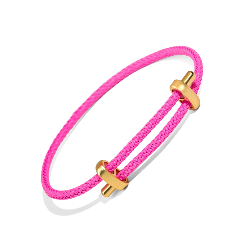 Thumbnail of Neon Pink Glow Adjustable Gold Rope Bracelet - Pink image