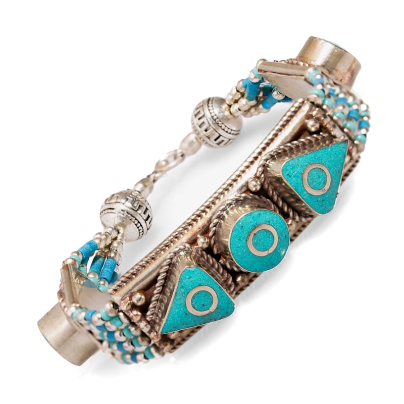 Thumbnail of Nepal Design Turquoise & Silver Bohemian Bracelet - Turquoise image