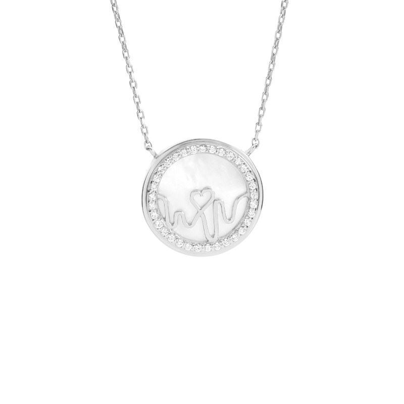 Thumbnail of New - Loves Frequency™ Sterling Silver Heartbeat Locket/Necklace With Rose Quarts, Mother Of Pearl & Black Onyx image