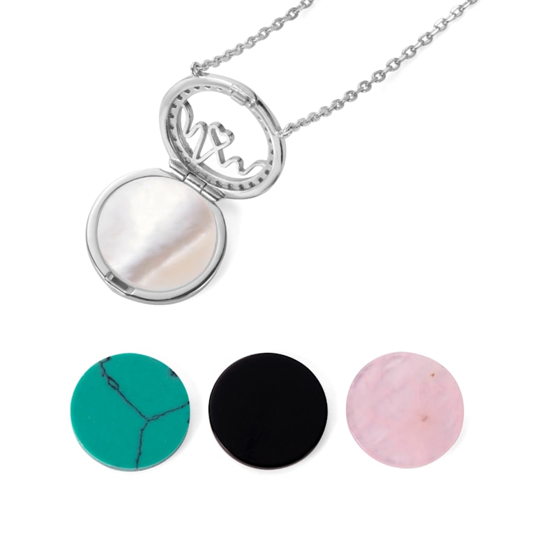 Thumbnail of New - Loves Frequency™ Sterling Silver Heartbeat Locket/Necklace With Rose Quarts, Mother Of Pearl & Black Onyx image