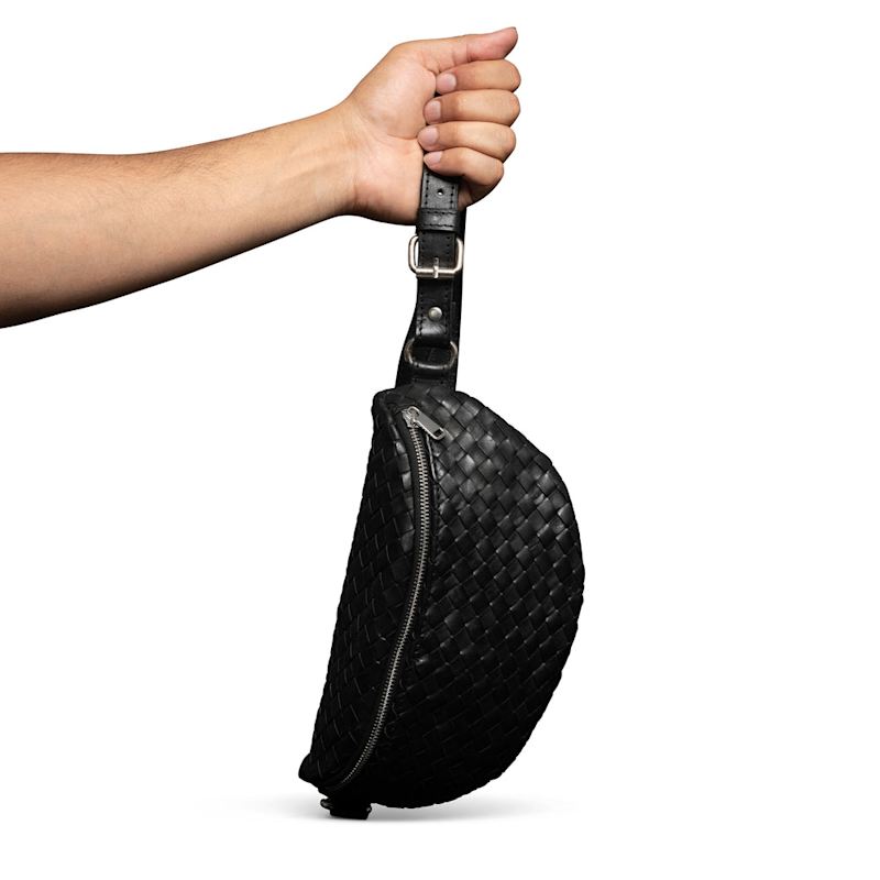 Thumbnail of Nexus Woven Leather Belt Bag - Minimal Black Crossbody Purse image