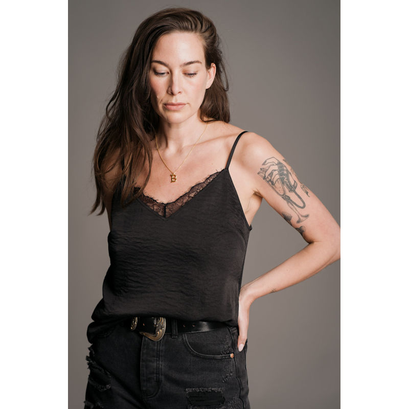 Thumbnail of Nightbird Lace Trim Black Cami Top image