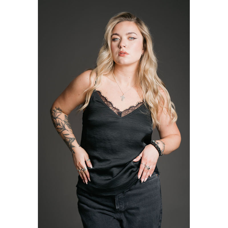 Thumbnail of Nightbird Lace Trim Black Cami Top image