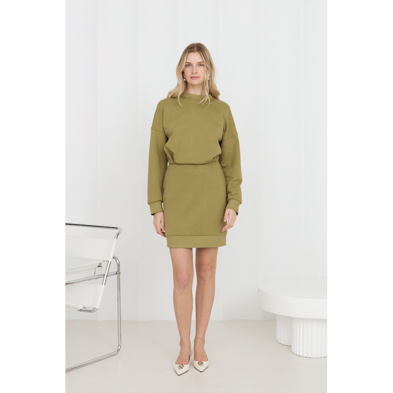 Women's Nika Olive Green Mini Jersey Dress | M/L | Undress
