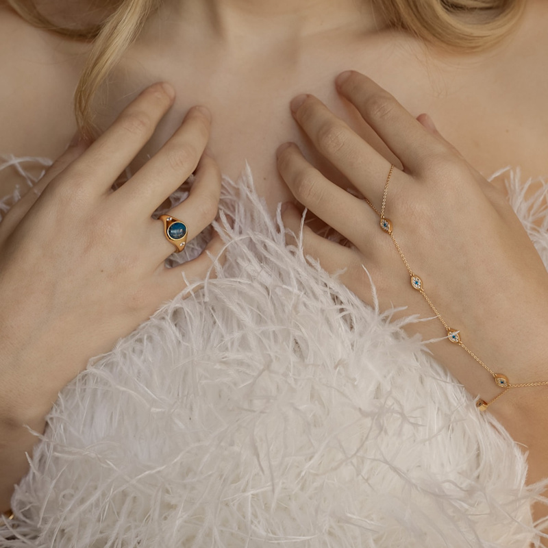 Thumbnail of Nikki Handchain - Gold Vermeil - Evil Eye Handchain image
