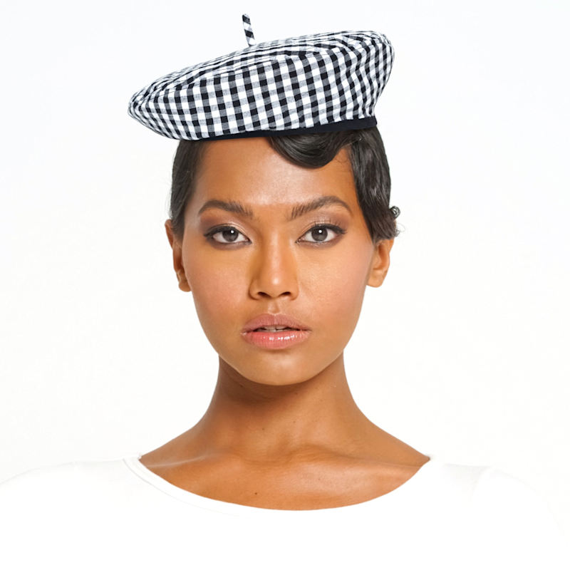 Thumbnail of Simone Gingham Beret Hat, In Black image
