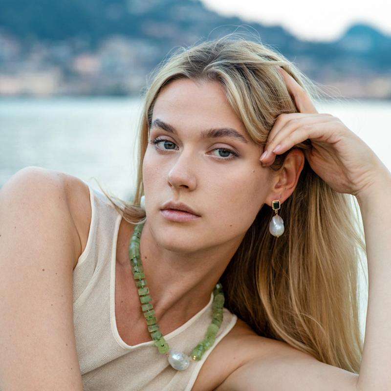 Thumbnail of Luccichio Green Quartz And Pearl Earrings image