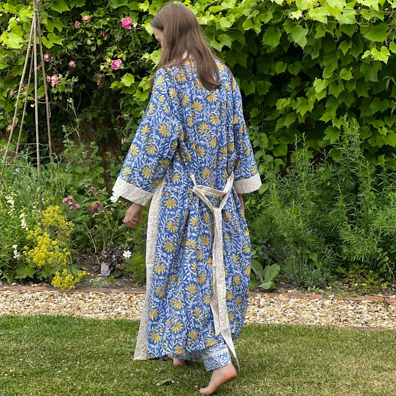 Thumbnail of Blue Floral Cotton Full Length Kimono image