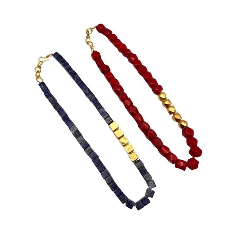 Thumbnail of Mirage- Coral Beaded Necklace With 24K Plated Beads image