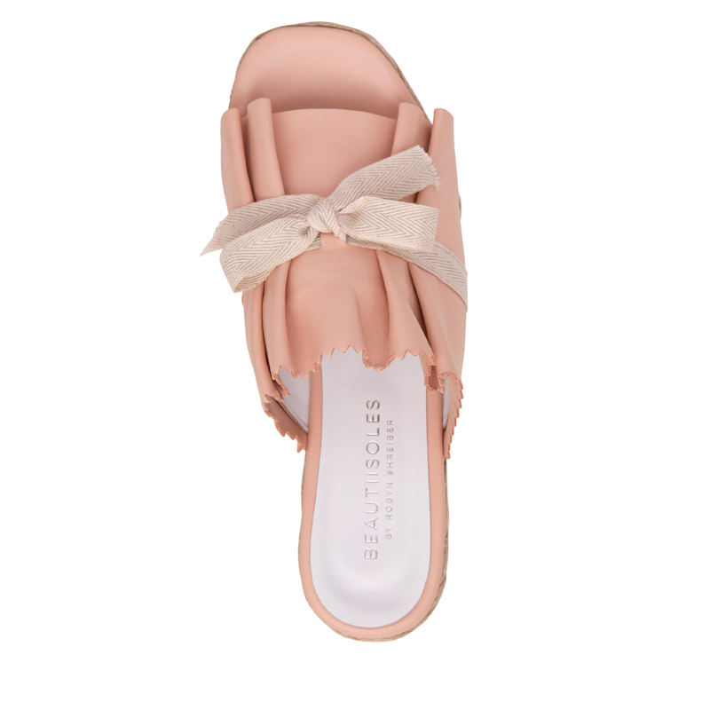 Thumbnail of Noelle Baby Pink Espadrille Platform Wedge Slide Comfortable & Sexy Work & Pool Leather Sandal image
