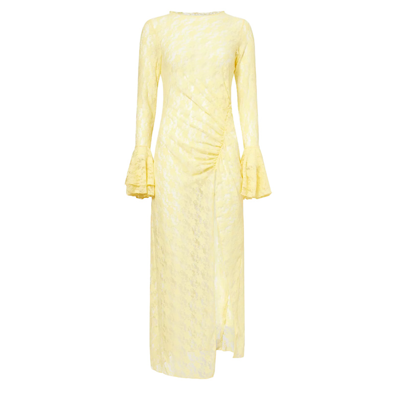 yellow lace overlay dress Ladylike Lace Overlay Spaghetti Strap Maxi Dress in Yellow for Romantic Date & Floral Market Yellow S