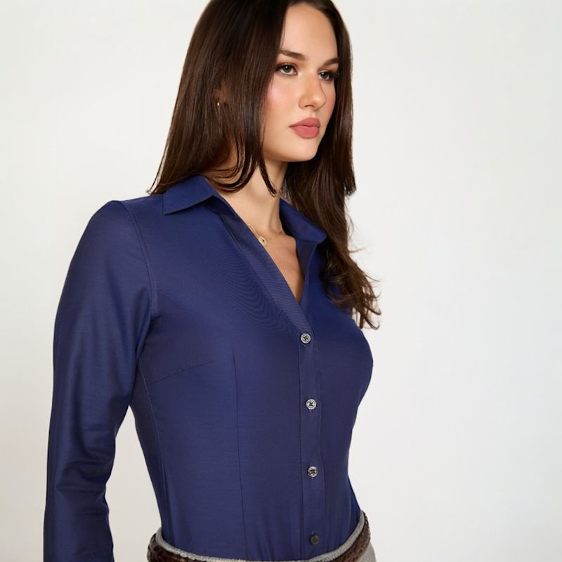 Thumbnail of Non-Iron Bodysuit For Bosses® In Navy Cotton Button Up - Tailored Fit image
