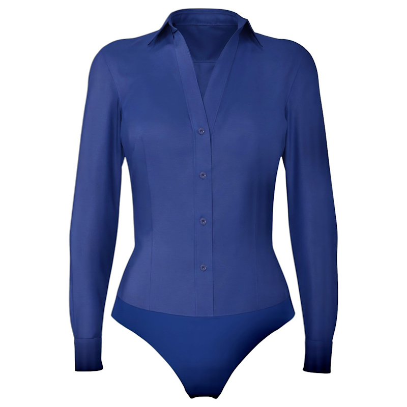 Thumbnail of Non-Iron Bodysuit For Bosses® In Navy Cotton Button Up - Tailored Fit image